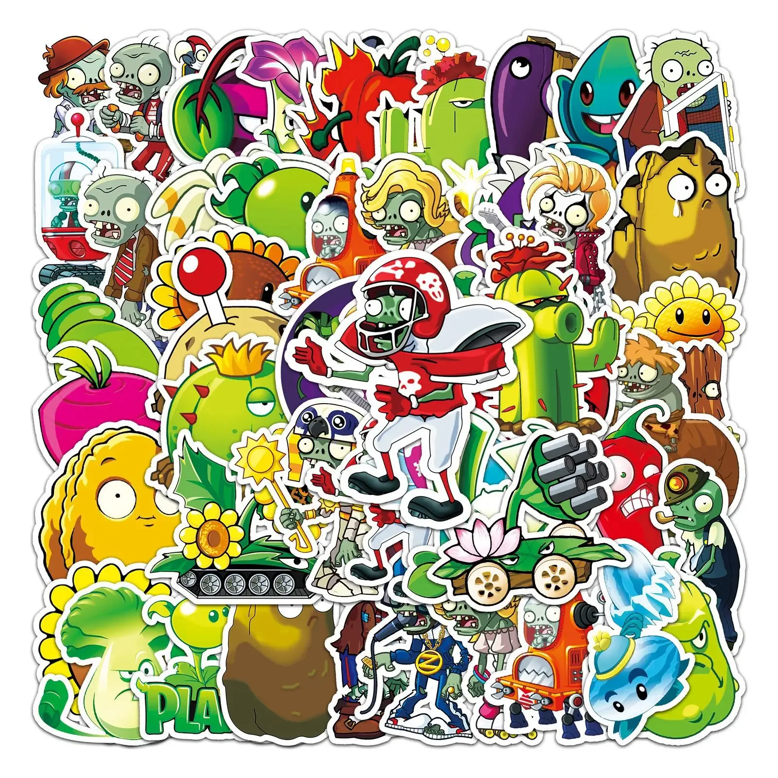 Pegatinas de juego Plants Vs. Zombies para niños, 50 piezas, Maleta, Scooter, Graffiti, impermeable, juguetes, regalos de cumpleaños