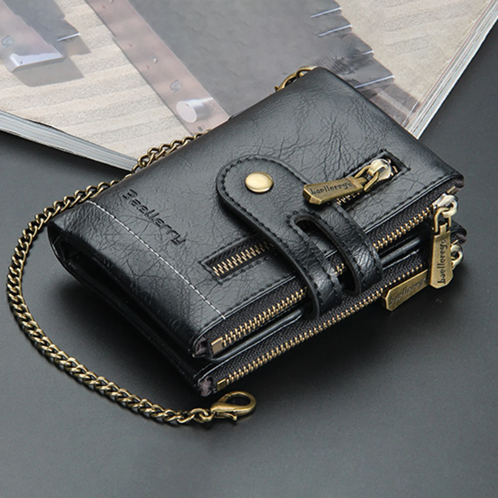 Vintage Bifold Wallet RFID Blocking Leather Men's Purse for Business Travel, Double Zipper Coin Pocket, Durable Slim Fold