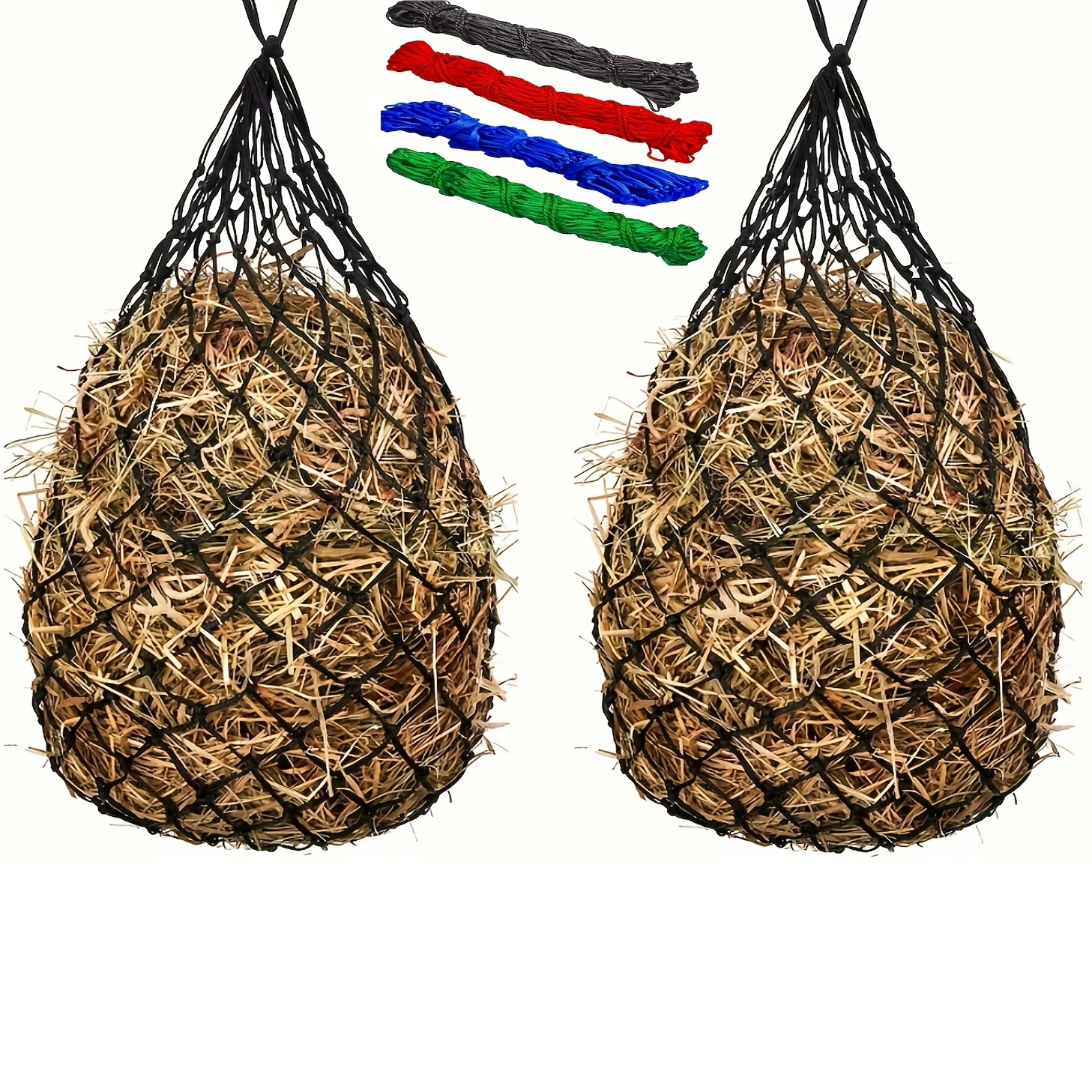 Red de heno para caballos, bolsa de heno de alimentación lenta, red de alimentación para caballos, ovejas y burro, 2 uds.
