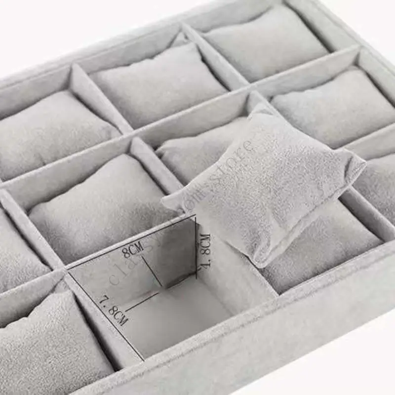 Flannel Jewelry Shopwindow Display Tray 12 Slot Stackable Watch Bracelet Bangle Display Holder with Adjustable Pillow