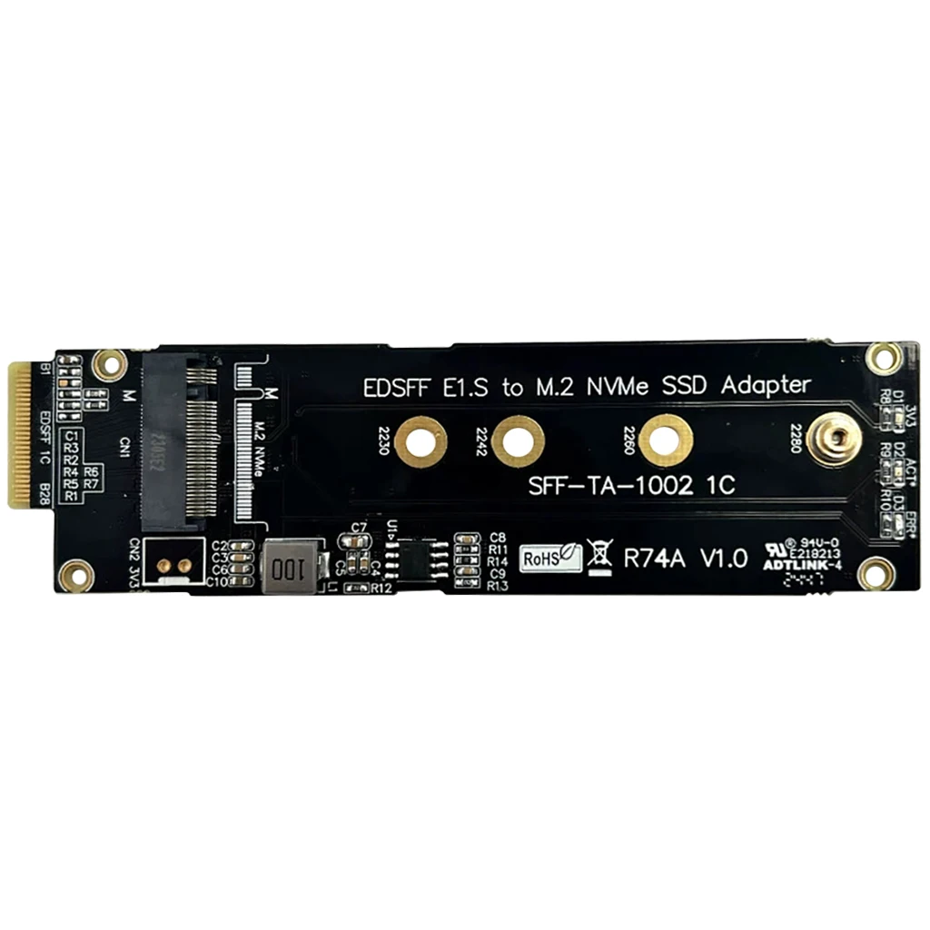 PCIe 5.0 x4 Gen5 128G/bps for NVMe Extension Riser Card M.2 to EDSFF E1.S Adapter for M.2 NGFF Key M (2230)22x80mm NVMe SSD Card