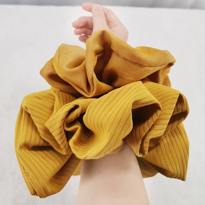 

Solid Color Ribbed Stretchy Hair Scrunchies Big Size Hijab Volumizer Scrunchie Women's Hair Ties Elastic Hair Rubber Bands