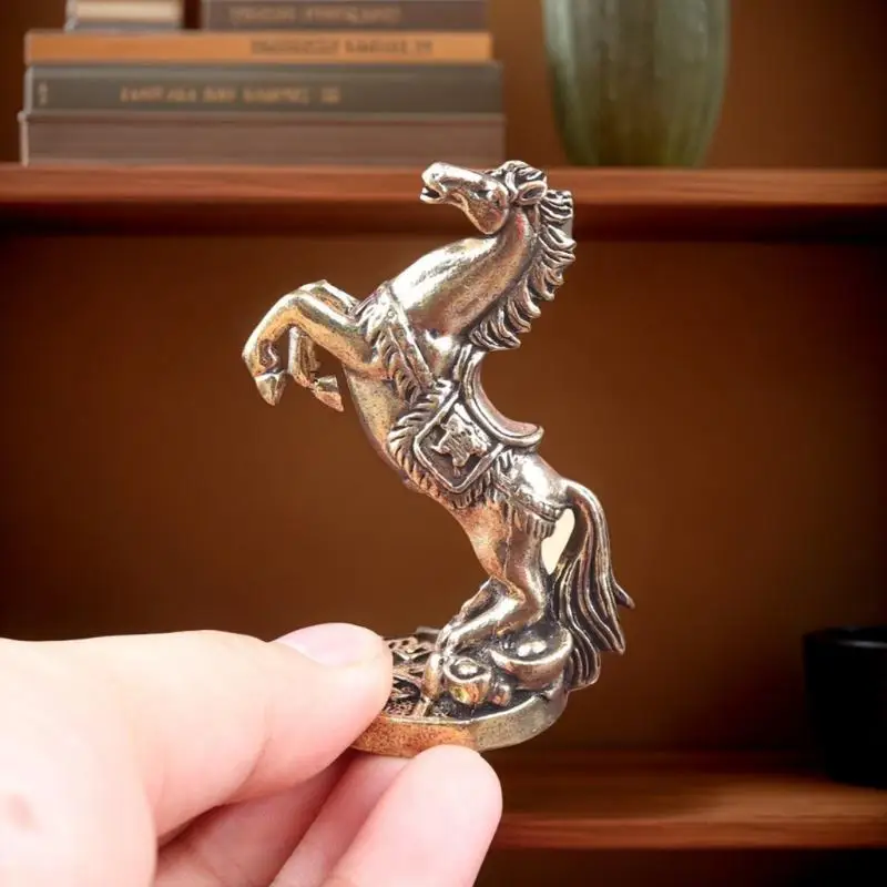 Brass Horse Figurines Home Desktop Decoration Fortune Zodiac Horse Office Decor Miniatures Bronze Collectible Crafts