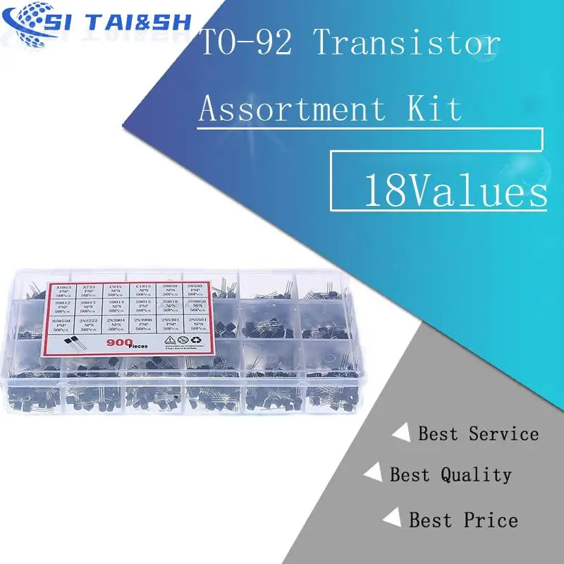 900PCS 18Values TO-92 Transistor Assortment Kit   A1015 2N2222 C1815 S8050 2N3904 2N3906 S9012 Transistors set pack