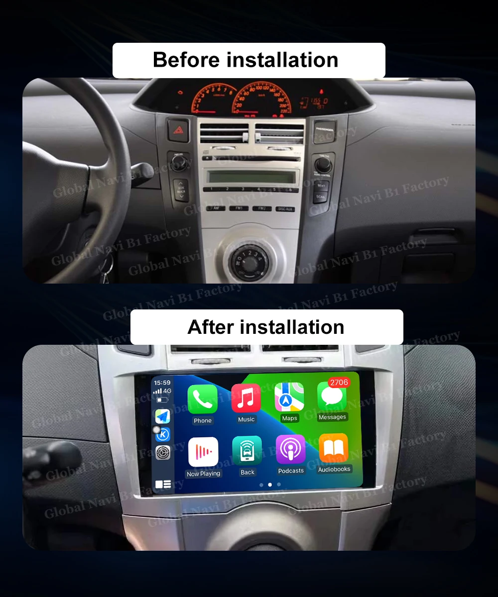 7inch Android 16 Radio For Toyota Yaris 2005 2006 2007-2011 Car Carplay Auto Navigation GPS Multimedia Video Player BT WiFi DSP