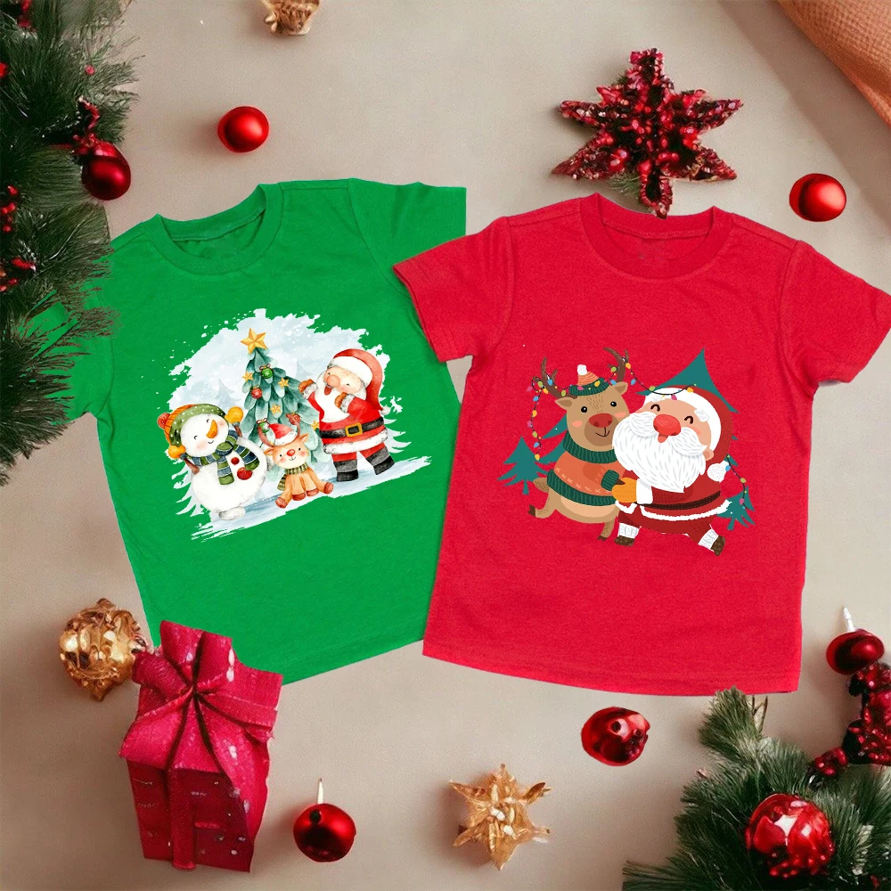 

Santa Claus Snowman Reindeer Christmas Kids Shirt Children's Fashion Clothing Christmas Party Boys Girls T-Shirt Toddler Outfits