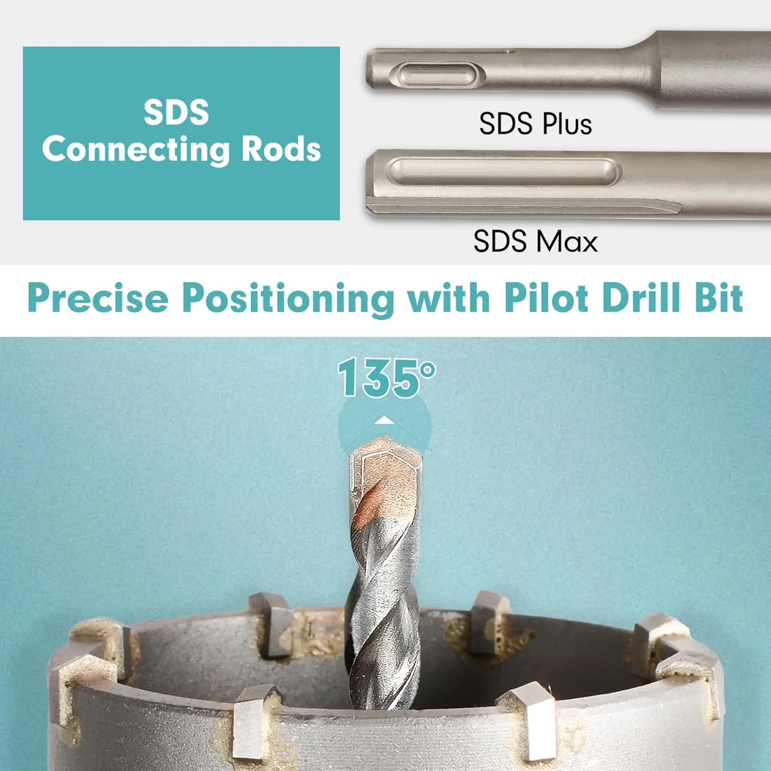 벽돌, 시멘트 및 타일 드릴링용 SDS Plus/Max 샹크가 포함된 9피스 콘크리트 홀쏘 키트