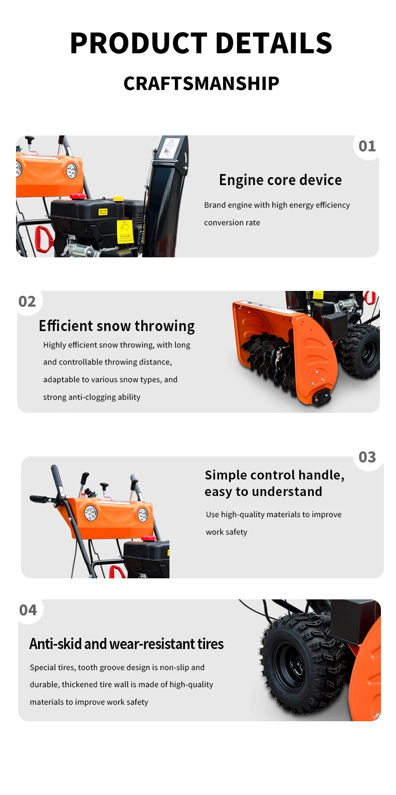 4WD140 Driveway Snow Blower Professional Hydraulic   Driven Sturdy Structure Durable Material Long Service Life