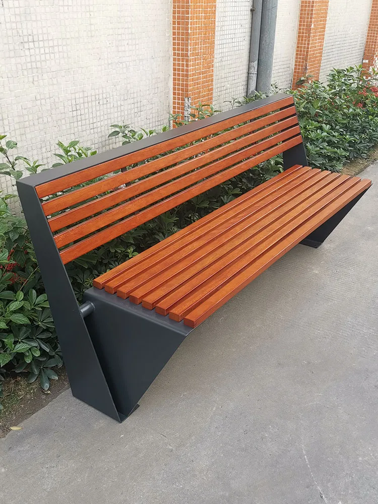 Outdoor park wrought iron anticorrosive solid wood bench