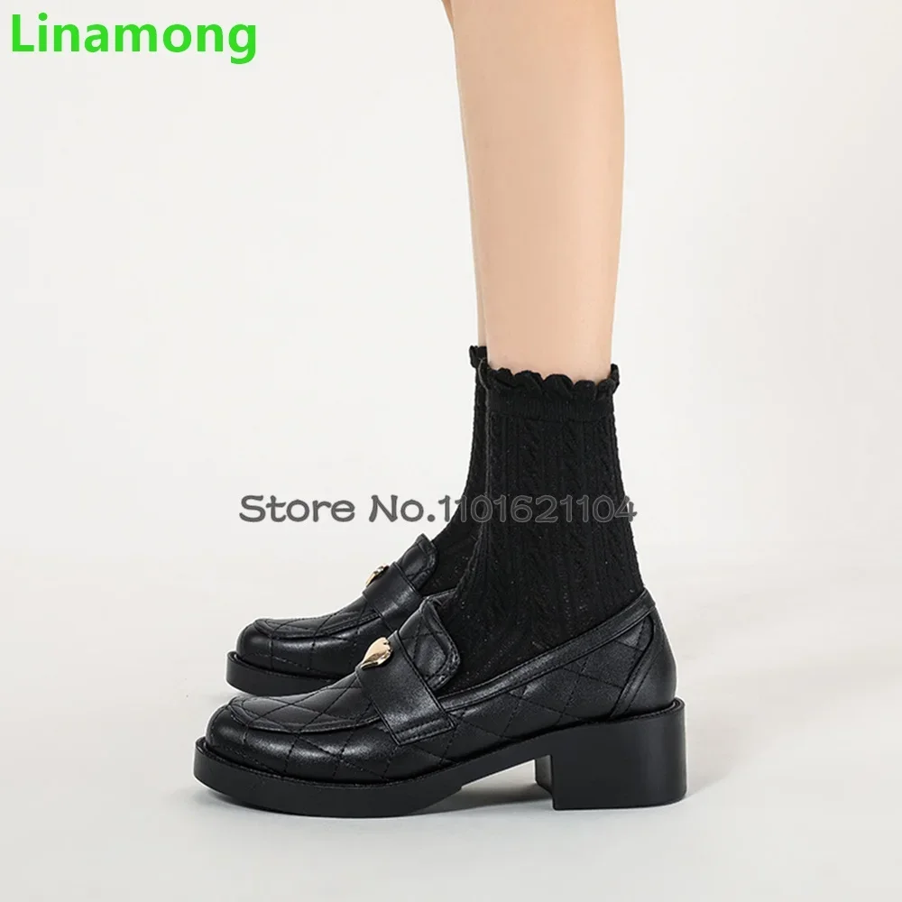 Black Chunky Heel Loafer Shoes For Female Women 2024 Autumn New Thick Sole Slip-on Shallow Leather Elegant Fashion Luxury Shoes