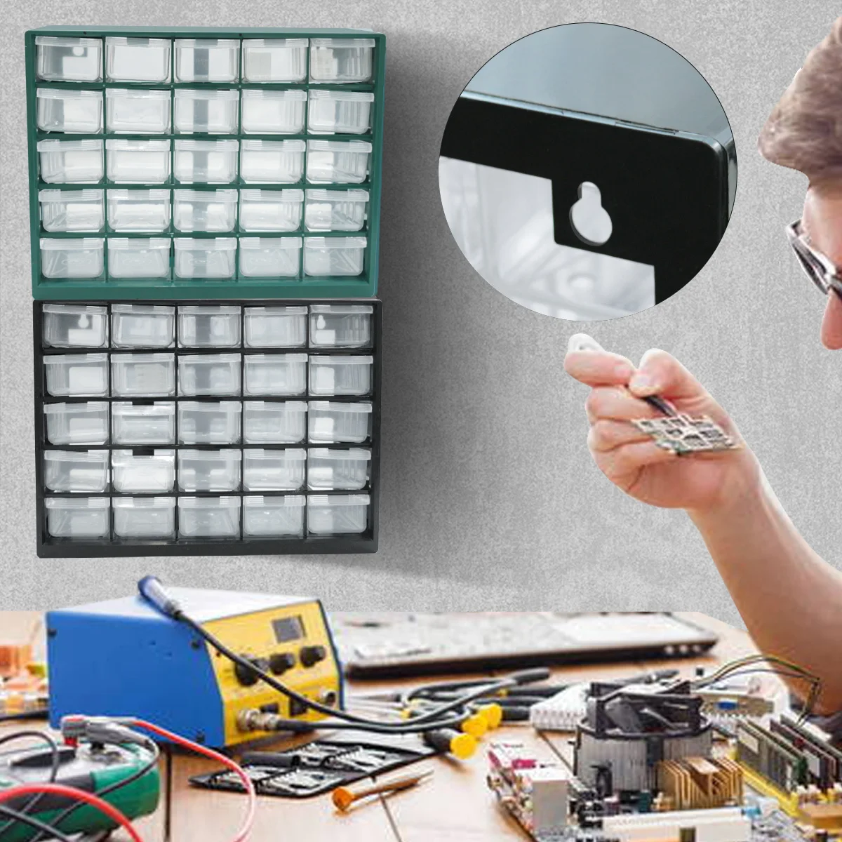 25 Multi-grid Drawer Parts Box Wall-mounted Screw Classification Component Box Tool Case electronic components Storage ToolBox