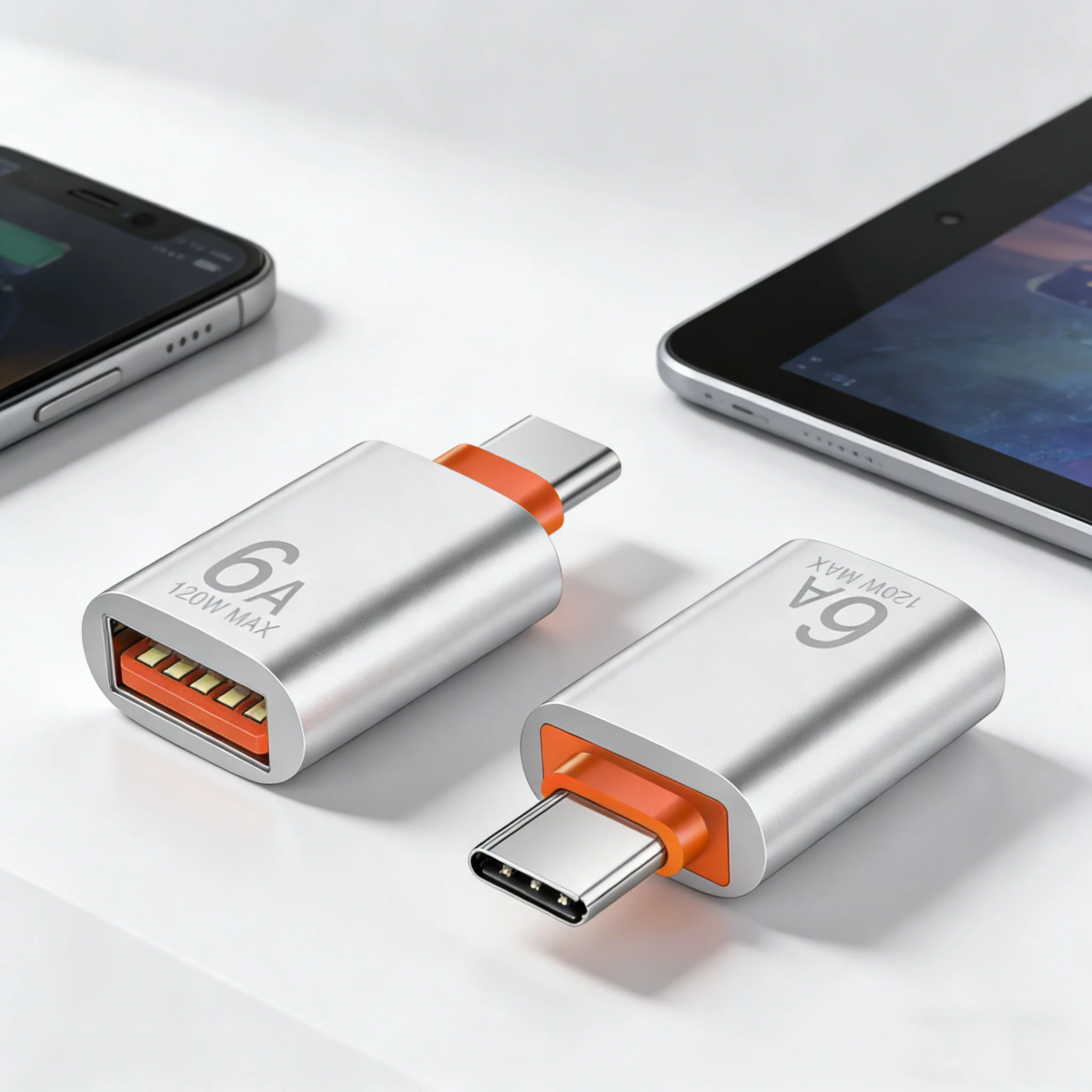 

USB-C OTG-адаптер, Plug & Play, для быстрой зарядки и синхронизации данных, серебристый, для iPhone 17/16/15, Samsung, iPad Pro, MacBook