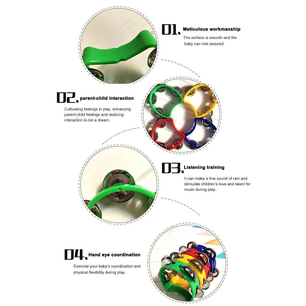 4pcs Hand Tambourine Drum Bell Metal Jingles Percussion Kids Musical Game Toys for Kindergarten Home Playing Tambourine