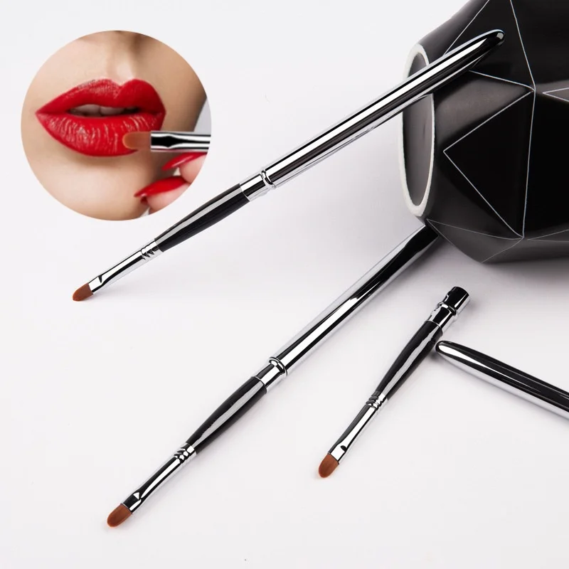 Portable Silver Lips Makeup Brush Pen Metal Handle Cosmetic Lipgloss Lipstick Lip Gloss Brush With Protect Cap Makeup Brushes