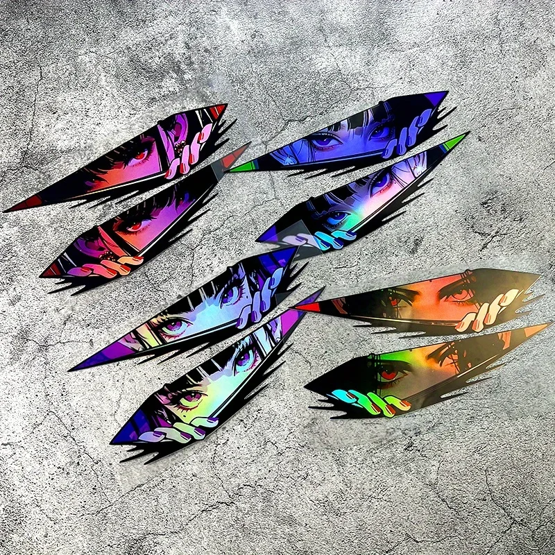 1 زوج أنيمي عيون JDM ملصقات السيارات مقاوم للماء موتو الجبهة هدية لوحات جانبية خزان الوقود سكوتر كهربائي نافذة السيارات شارات الفينيل #3