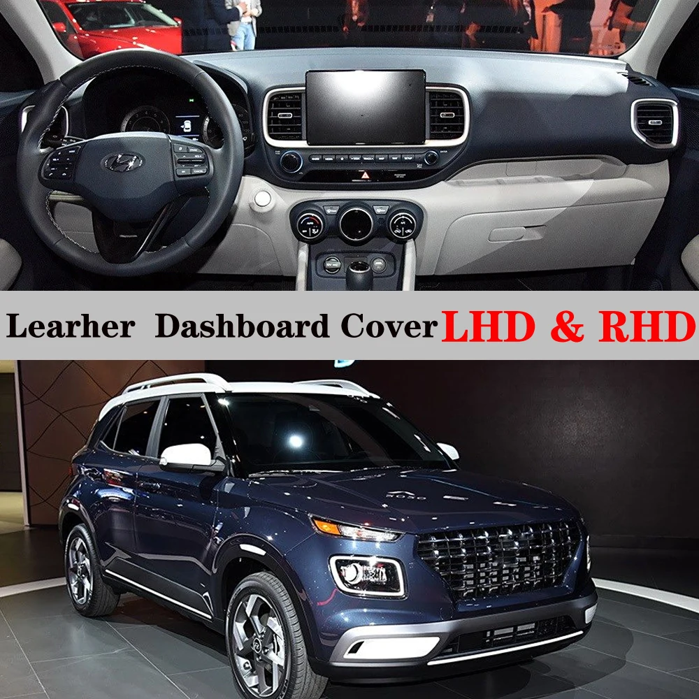 

Dashboard Dash Mat Cover PU Leather Pad Carpet Sunshade Anti-UV Car Accessories For Hyundai Venue QX QXI 2019 2020 2021 - 2023