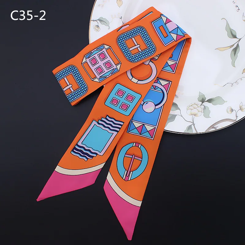 Silk Scarf 2023 H Home Belt Head Silk Scarf European and American Professional Small Scarf Slim Strip Wrapping Bag Handle Silk R