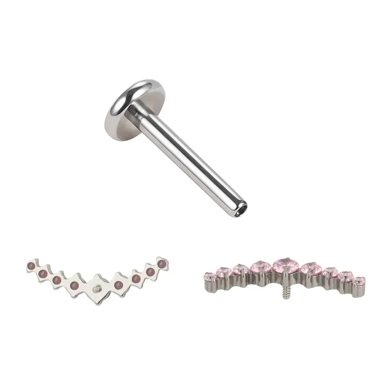 G23 Titanium EAR PIERC Internally Thread 9 Prong CZ Pave Top Ear Rings Cartilage Tragus Earrings Lip Stud Helix Piercing Jewelry