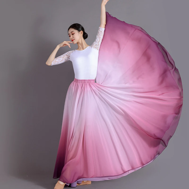 Fließender Langer Flamenco-Farbverlauf Bauchtanzrock für Damen 720-Grad-Sonnenschürze Spanisches Klassisches Tänzerkostüm 2026 – Detail 11