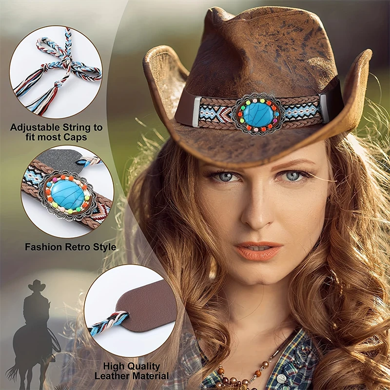 Vintage Ethnic Style Braid Hat Bands Men Women Adjustable Fashion Straw Cowboy Panama Hat Belt Buckle Boho Hat Accessories