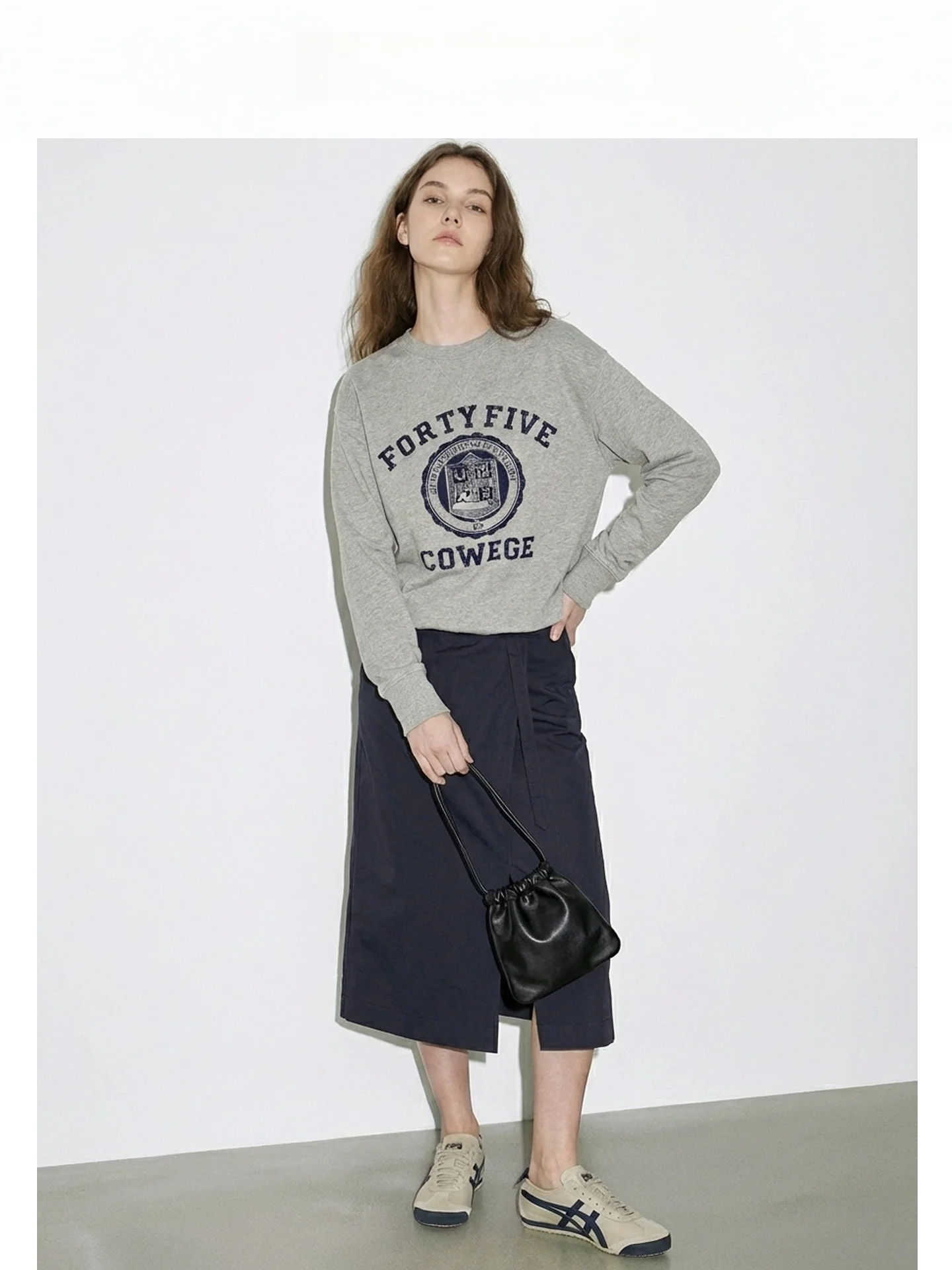 

Retro American Letter Print round Ne Pullover Long Sve Loose Pure Cotton Knitted Sweater College Spor Sle Sweatirt