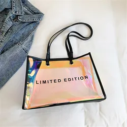 Fashion Women Clear Tote Bag PVC Laser Waterproof Transparent Handbags Large Capacity Shoulder Bag Summer Beach Portable Bags