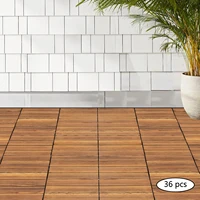 36-Pack Interlocking Larch Wood Deck Tiles – Carbonized Solid Wood – Non-Slip Waterproof Patio Balcony Flooring – Drainage DIY