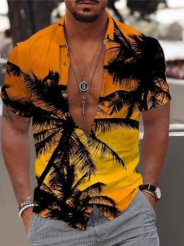 

3D Plant Le Printed ort Sve irt Summer Casual Men's Faion Special Wide Fit Printed Clothing European Simple Sle