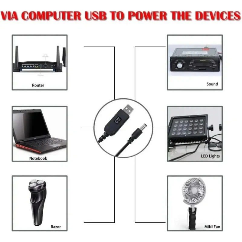 WiFi zu Powerbank Kabelanschluss DC 5V zu 12V USB Kabel Boost Konverter Step-up Kabel für Wifi Router Modem Lüfter Lautsprecher