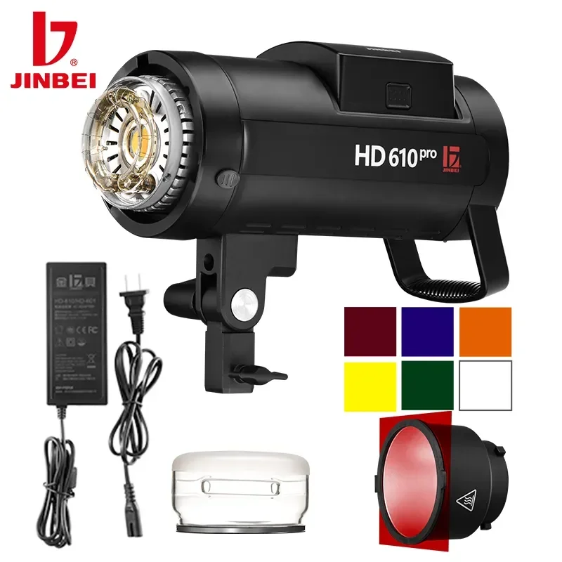 Flash externo JINBEI HD610pro 600Ws TTL HSS com bateria, monolight estroboscópico para câmera, para estúdio e fotografia móvel em locais externos.