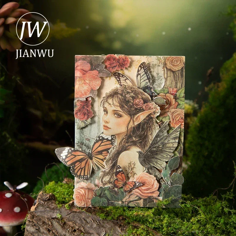 JIANWU Fairy Tale Memoir Series Vintage ตัวอักษรดอกไม้ภูมิทัศน์ Collage ตกแต่งวัสดุกระดาษสร้างสรรค์ขยะสมุดบันทึกเครื่องเขียน