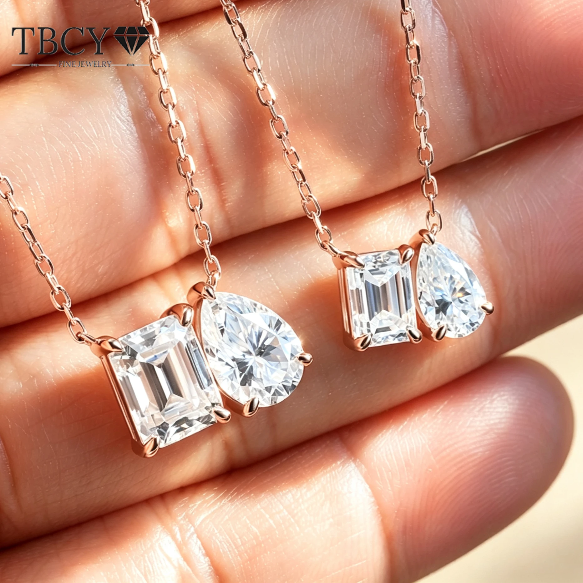 TBCYD Moissanite Necklace for Women S925 Silver 2 Stone Pendant Neck Chains Girl Necklace for Wedding Party Daily Jewelry Gifts