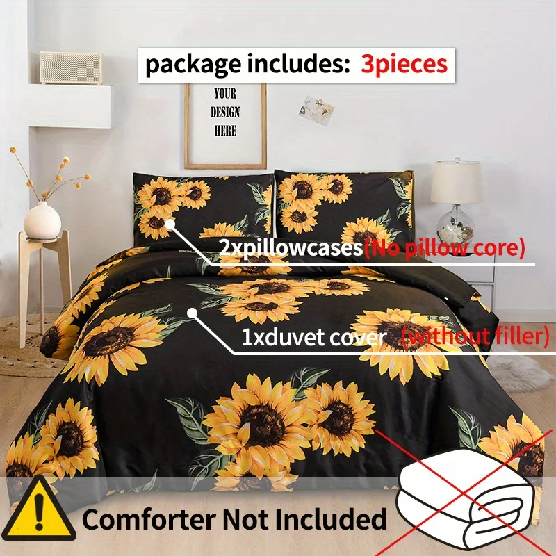 3D floral Duvet Cover Size for Women Yellow Flowers Bedding Set Sunflower Pattern Decor 1 Duvet Cover 2 Pillowcases