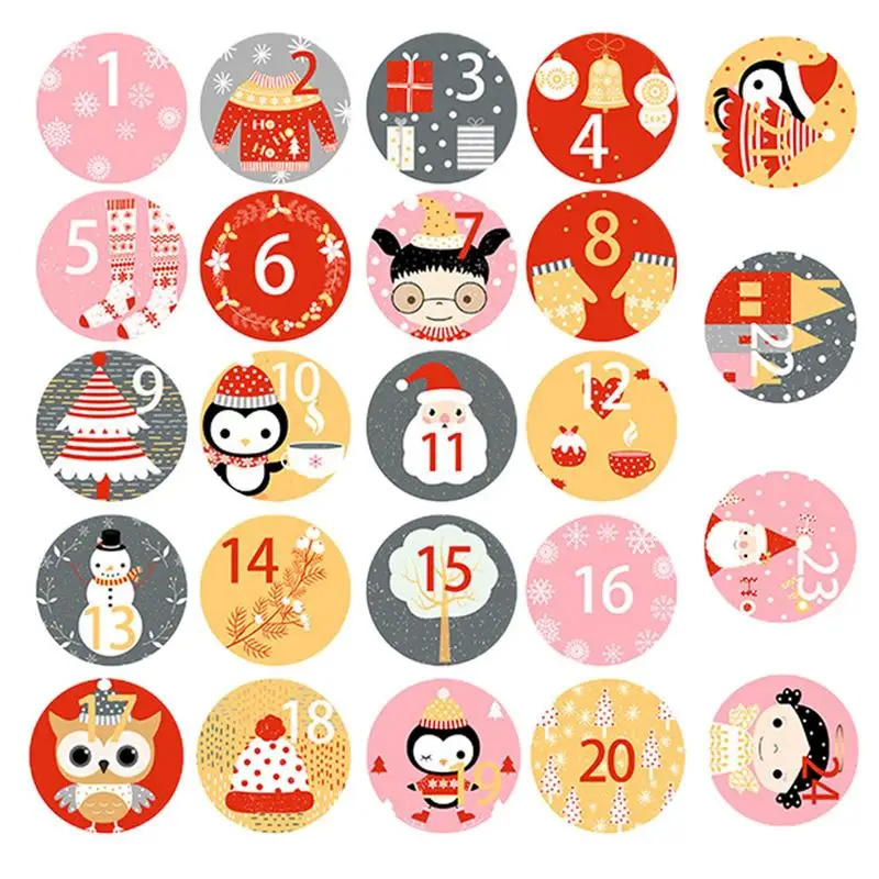 Christmas Advent Calendar Number Sticker Merry Christmas Stickers Cookie Candy Seal Stickers Christmas New Year Decoration