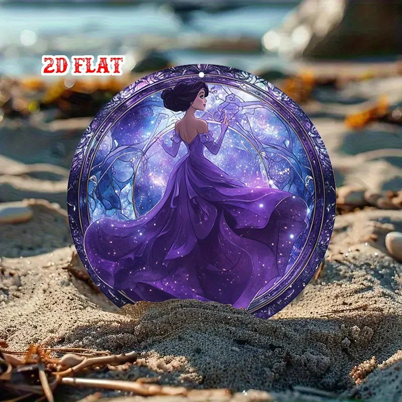 2D شقة 1PC ماجيك جولة الألومنيوم علامة، فستان أرجواني معدن القصدير تسجيل - نجوم ريفي جدار الفن المعدني، الأميرة المعادن جدار ديكور فني، #2