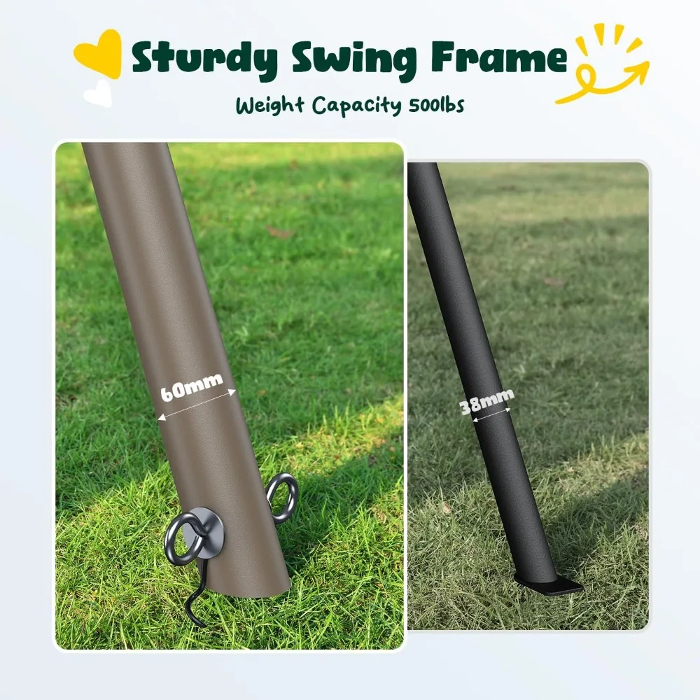 7.5ft Tall Swing Sets for Backyard, 500lbs Heavy Duty Swing Set for Kids and Adults with Spider Swing and Belt Swing, Outdoor