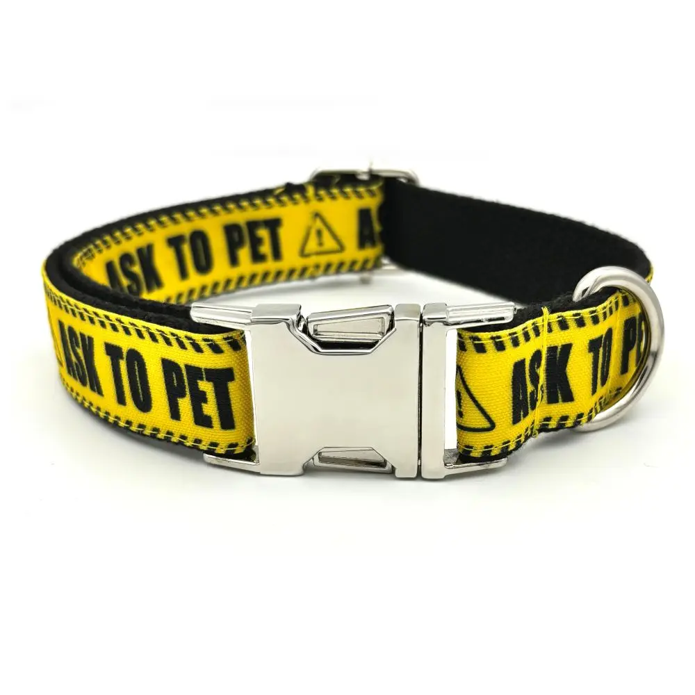 Personalized Dog Collar with Free Engraving, Matching Pet Leash,Customzied Contacts Metal Buckle, Ask to Pet Warning Sign Collar