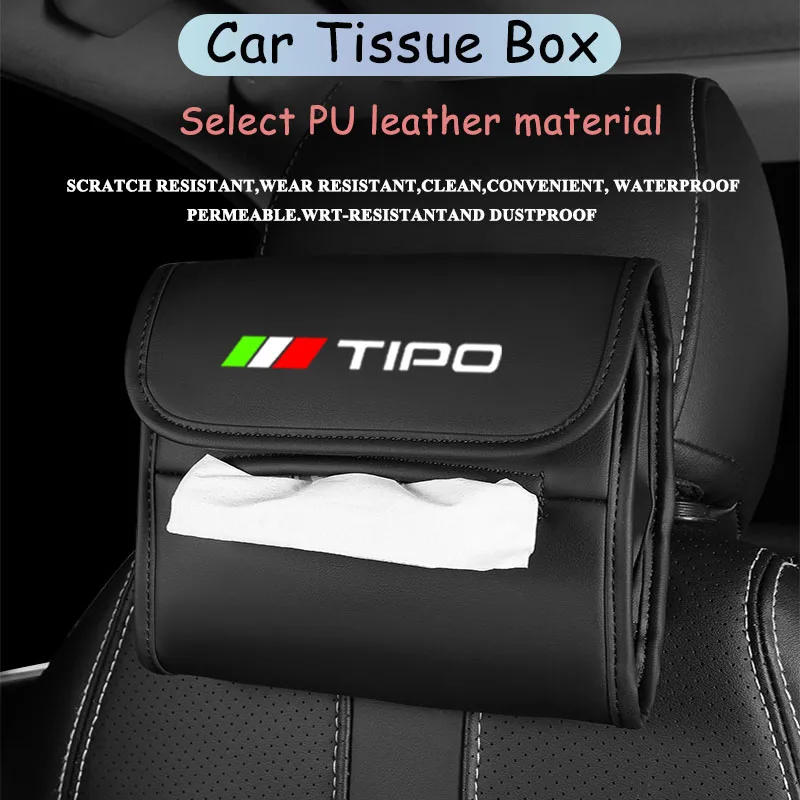 

1Pcs Car Tissue Holder Backrest Hanging Car Towel Paper Storage Bag Leather Soft Durable Car Tissue Box For Fiat Tipo
