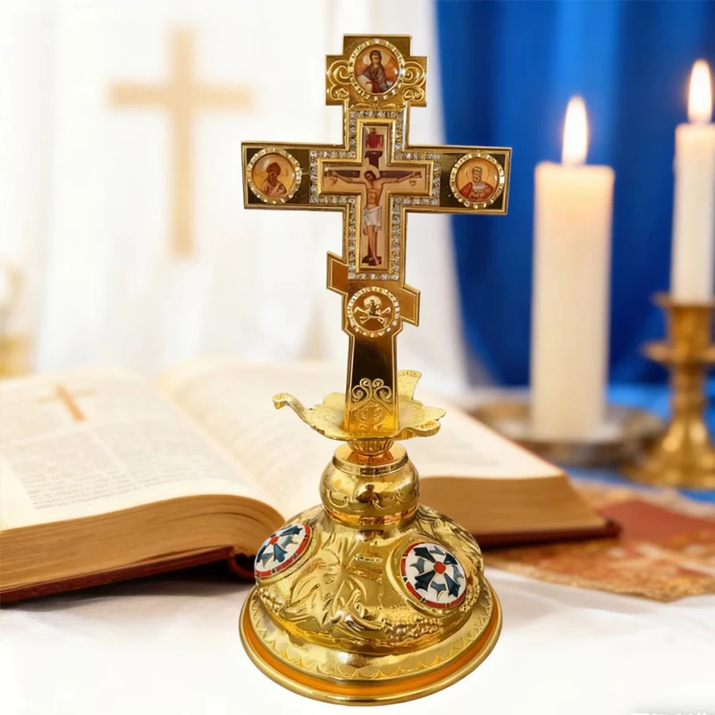 جديد 2026 صليب أرثوذكسي نعمة الصليب مع حامل للكنيسة ديكور المنزل شغف أيقونة يسوع الأحمر والأزرق إنومال الصليب هدية