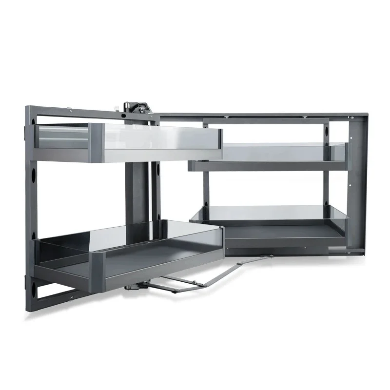 

-oo Double-layer Corner Monster Stainless Steel Pull-out Basket with Damping and Linkage for Cabinet Storage