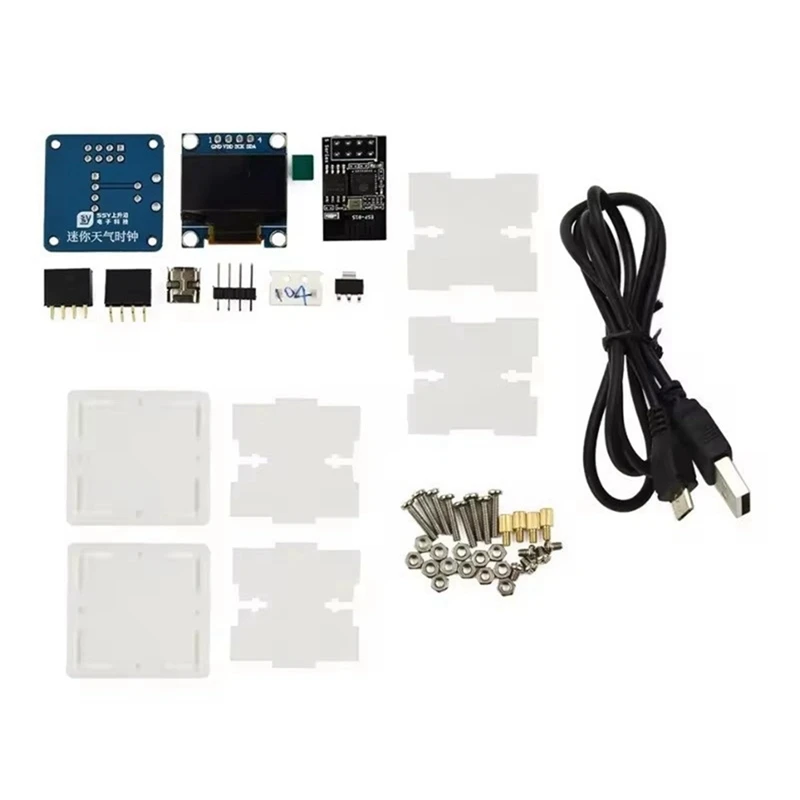 ESP8266 DIY Electronic Kit Mini Weather Forecast Clock Kit WIFI Networked With OLED Display & Case DIY Welding