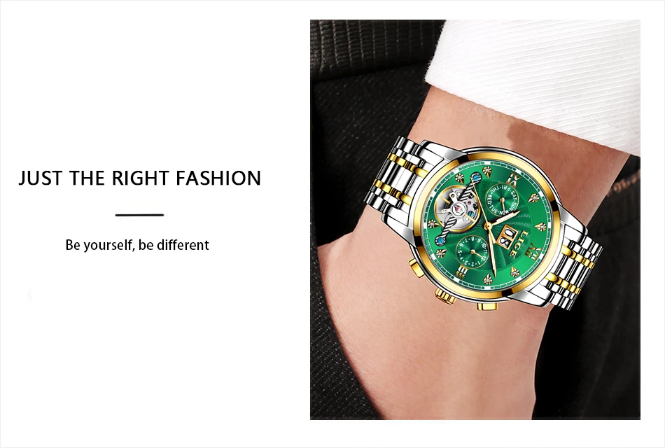 LIGE Automatic Watch for Men Top Original Luxury Skeleton Flywheel Mechanical Wristwatches Classic Calendar Business Man Watch