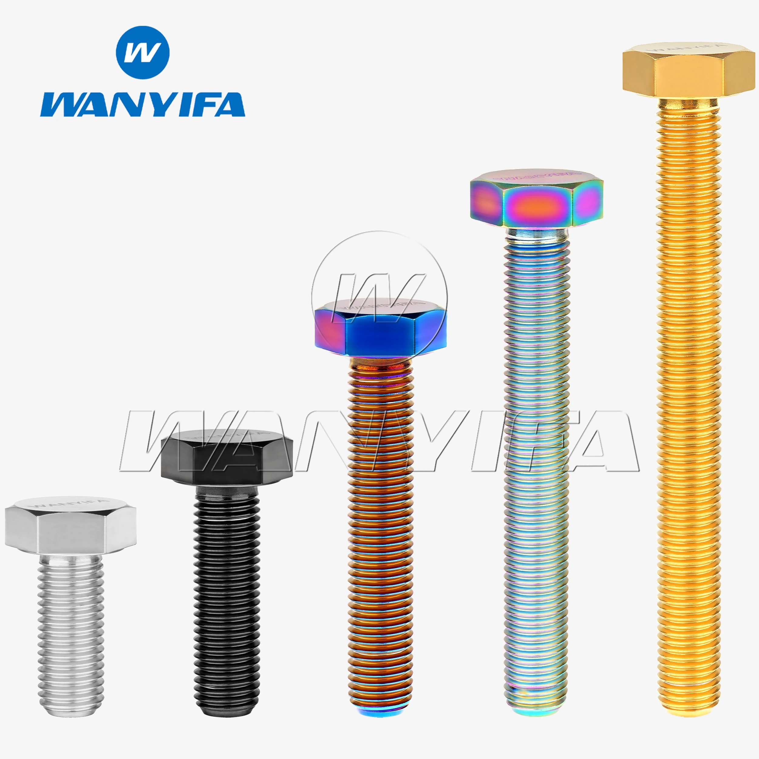 Wanyifa Titanium Bolt M10x20-100mm DIN933  External Hex Flat Head Full Thread Screw fasteners for motorcycle