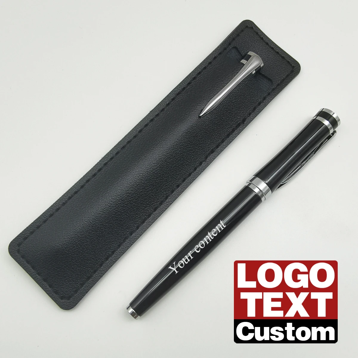 Luxury Metal Pen Clip Signature Ballpoint Pens for Business Writing Office Stationery Customized Logo Name Gift PU Pen Bag