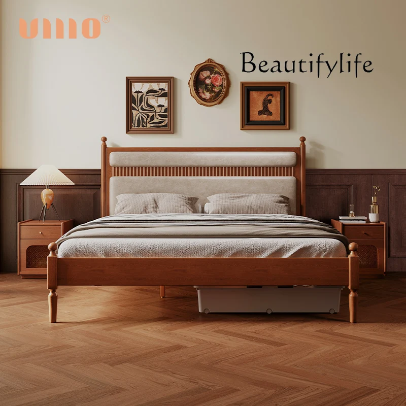 

Solid wood bed 1.8 meters bed double bed master bedroom simple cherry wood Chinese solid wood bed
