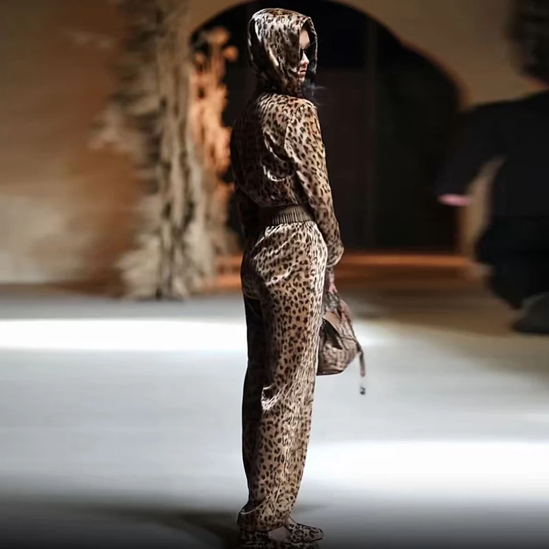 

High Street свободный женский повседневный комбинезон на молнии 2026, весенний модный комбинезон с леопардовым принтом на талии, ретро комбинезон с длинными рукавами и карманами