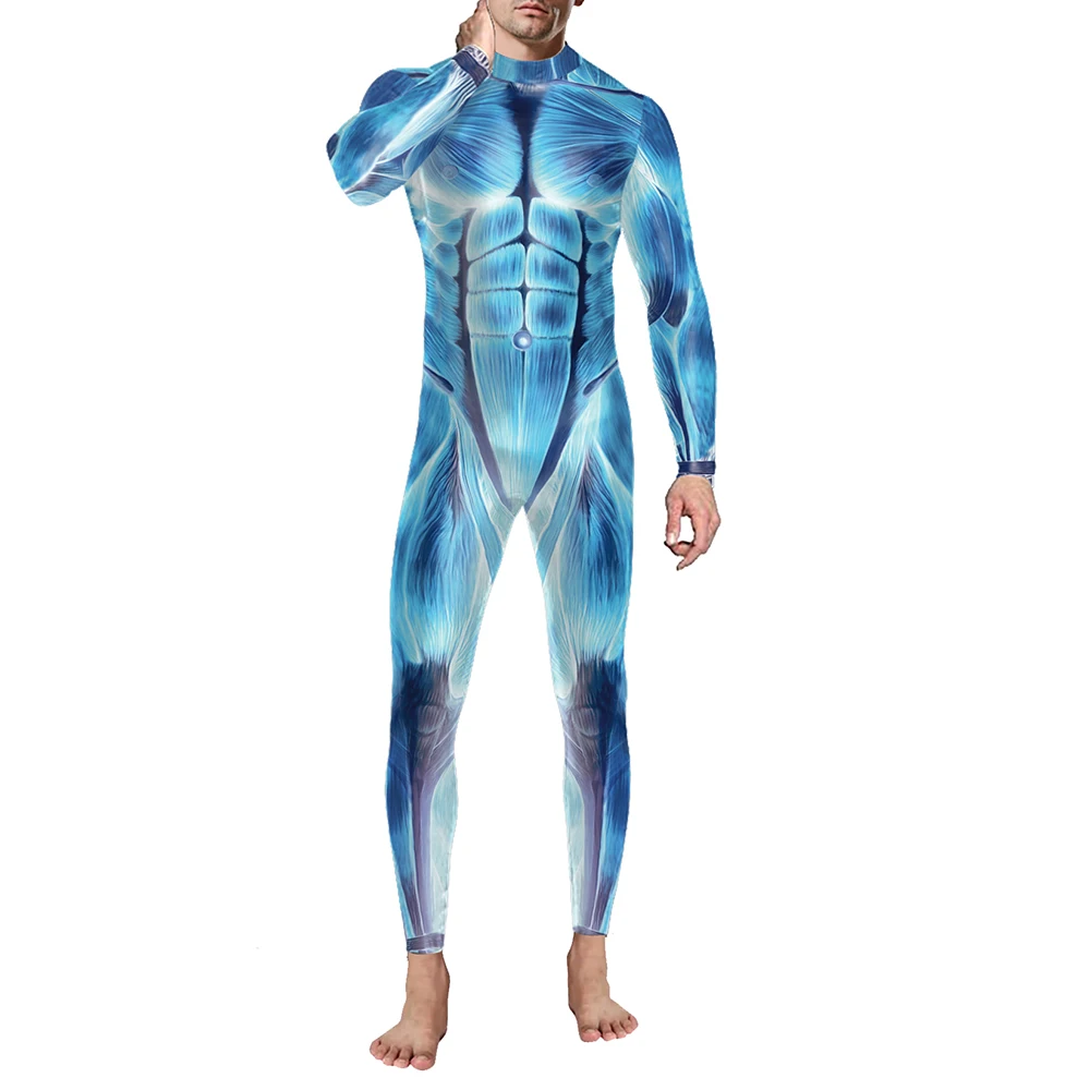 Mono divertido de Halloween para hombre y mujer, traje de Catsuit con estampado de vasos sanguíneos humanos, disfraz de Cosplay para fiesta y vacaciones