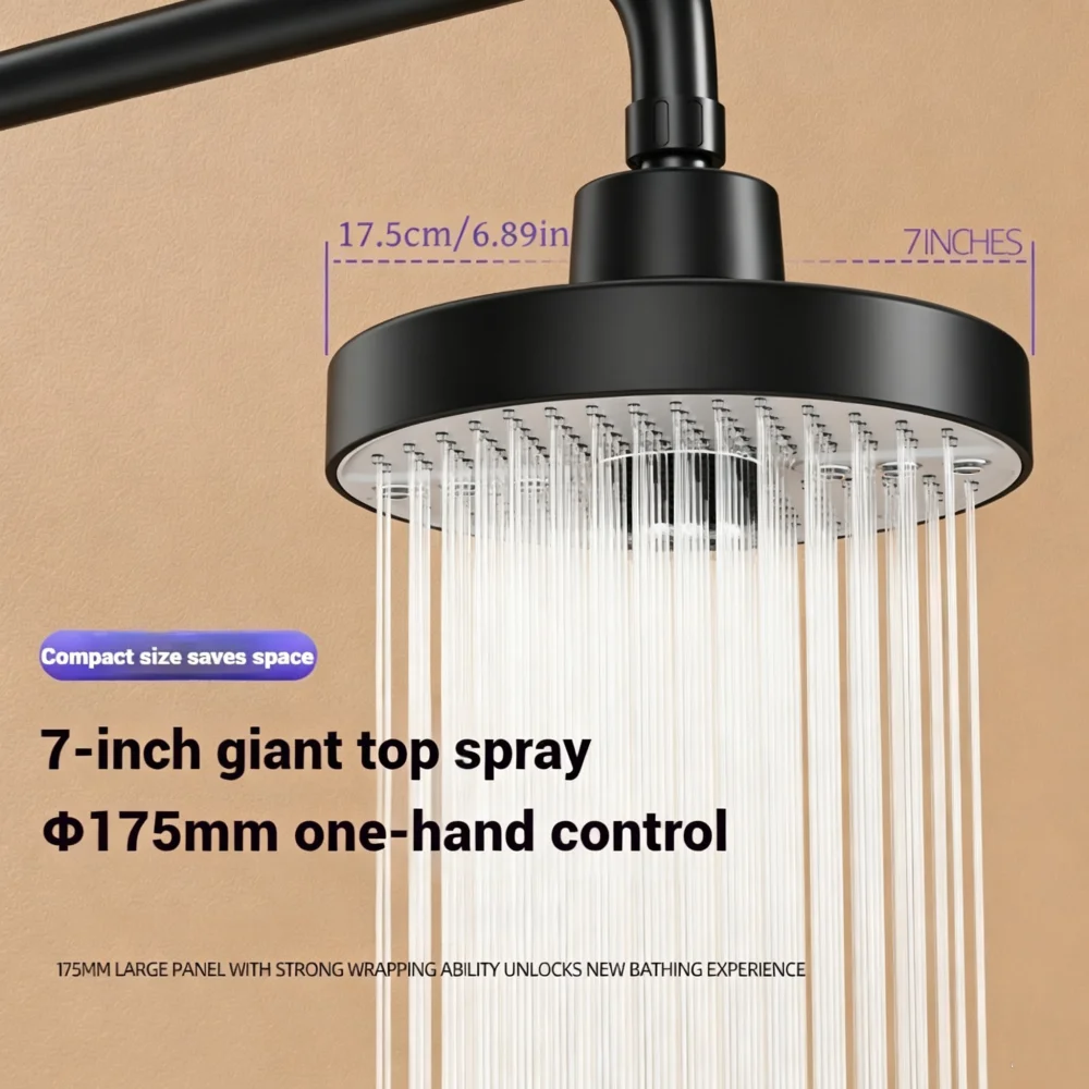 7 Inch Round 5 Spray Modes High Pressure Top Shower Head Thickened Explosion-Proof Rainfall for Hotel Home Bathroom Daily Use