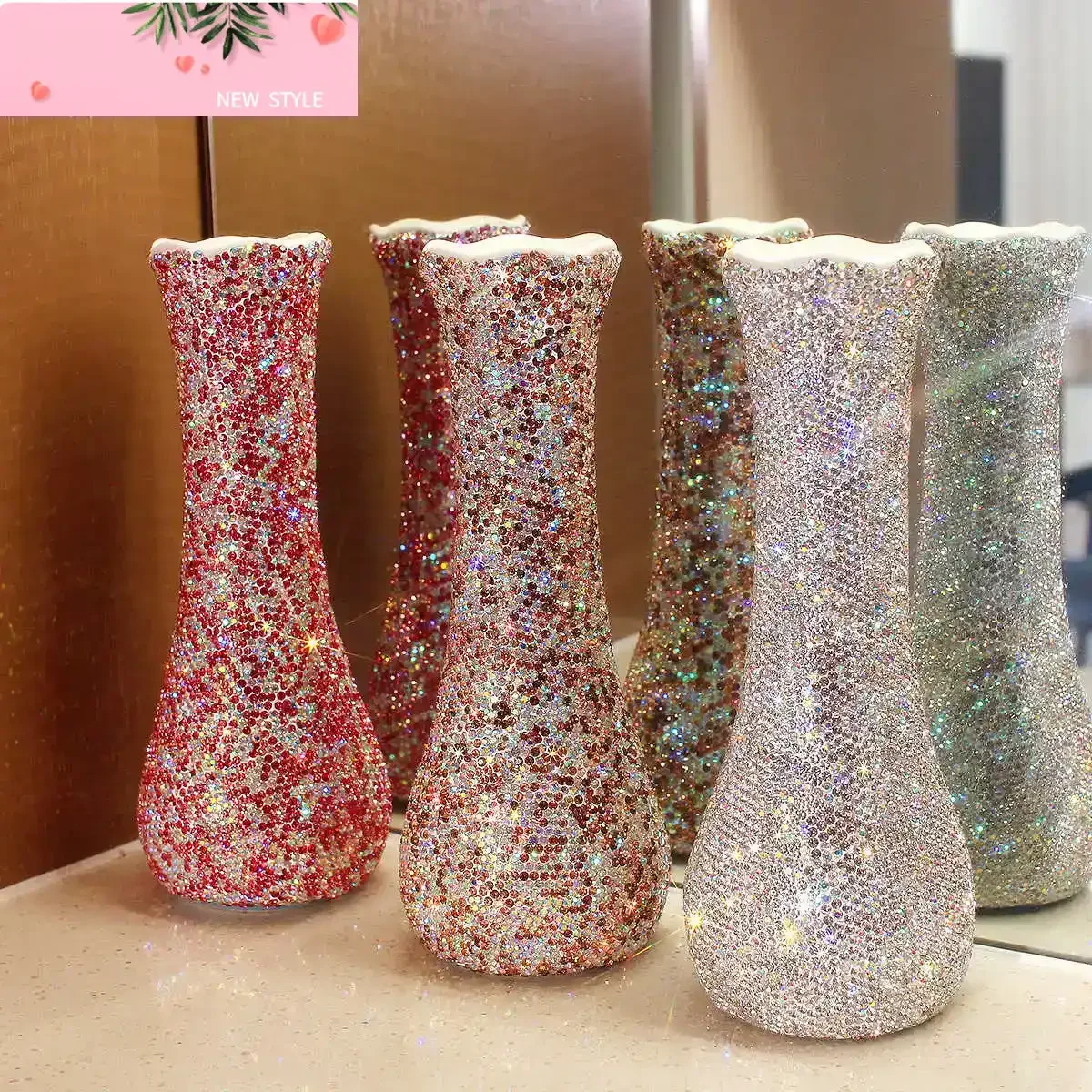 

Роскошная ваза для цветов со стразами, декор для дома и офиса, керамическая ваза для гостиной, настольные декоративные вазы, свадебные оригинальные подарки