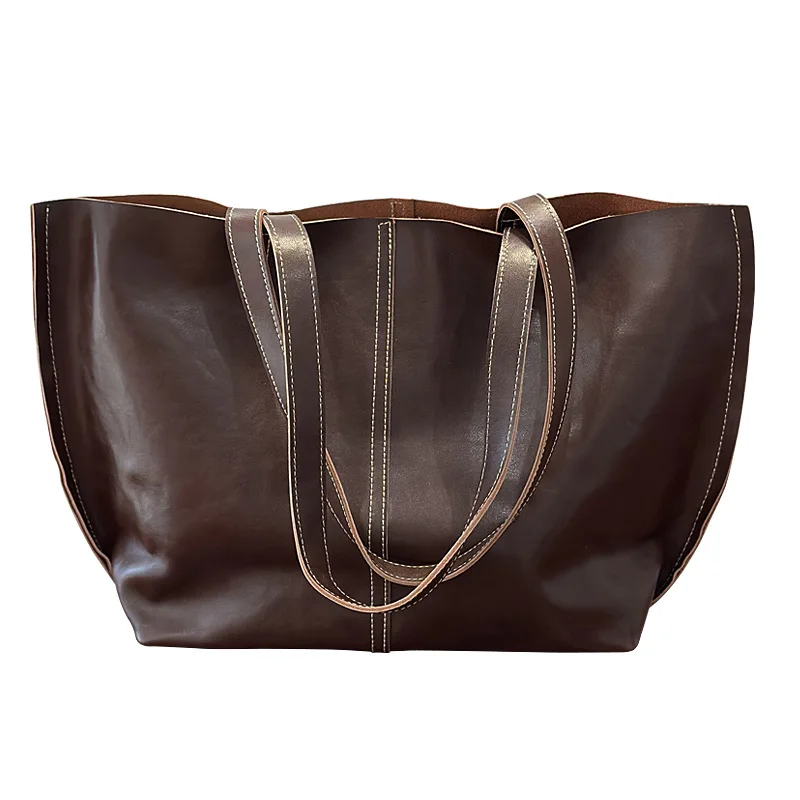 

Новая женская сумка-тоут из натуральной кожи 2026 года, ретро-сумка на плечо с верхней ручкой, вместительная сумка из воловьей кожи высшего слоя